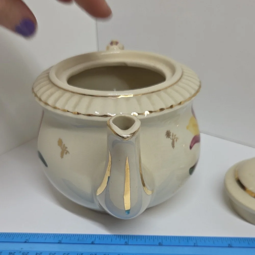 Floral Cream Teapot with Gold Accents